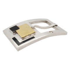 Hector Aguilar Mexican Modernist Sterling Silver, Gold, and Enamel Belt Buckle