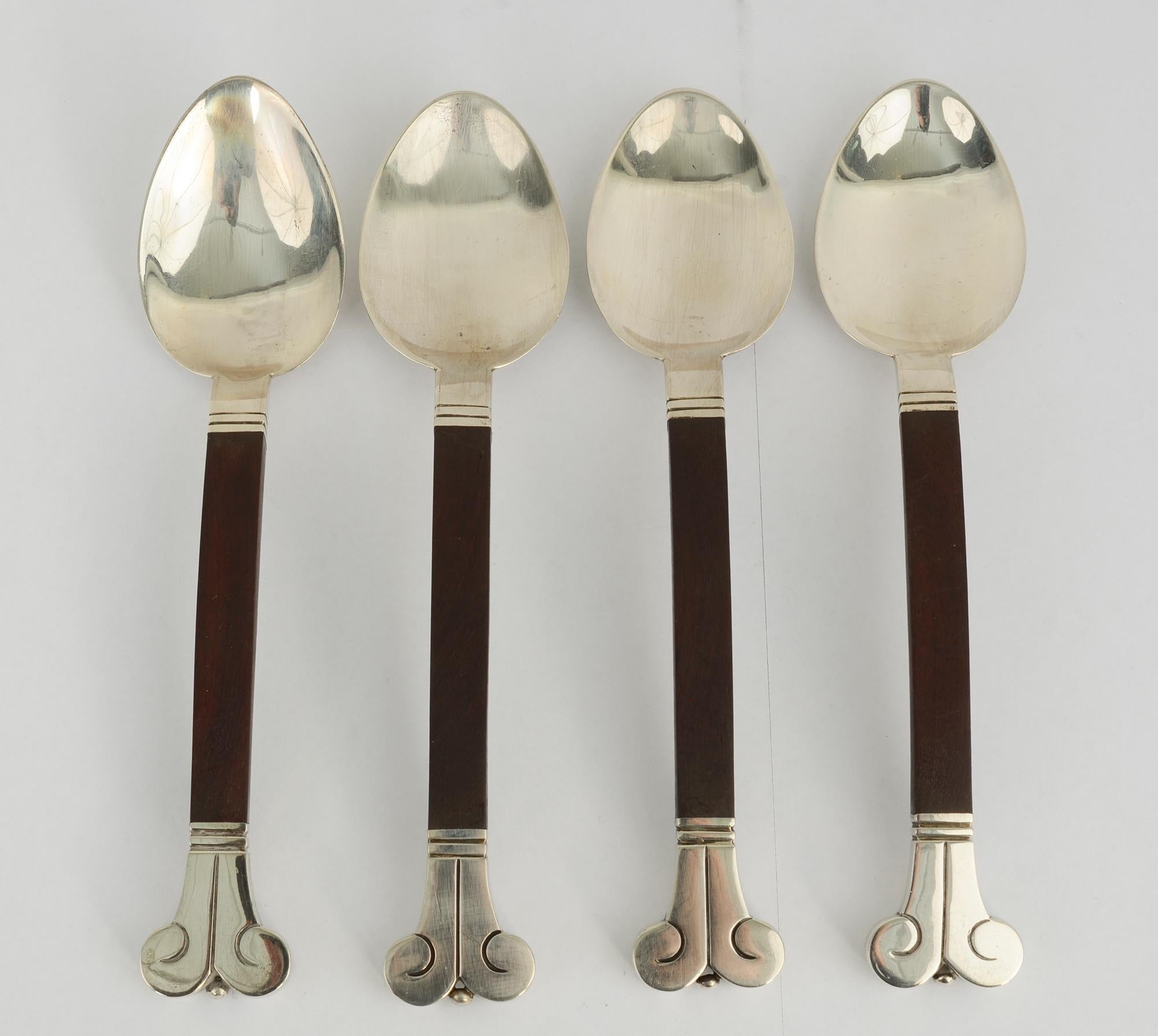 Hector Aguilar Sterling and Rosewood Flatware Set In Excellent Condition In Darnestown, MD