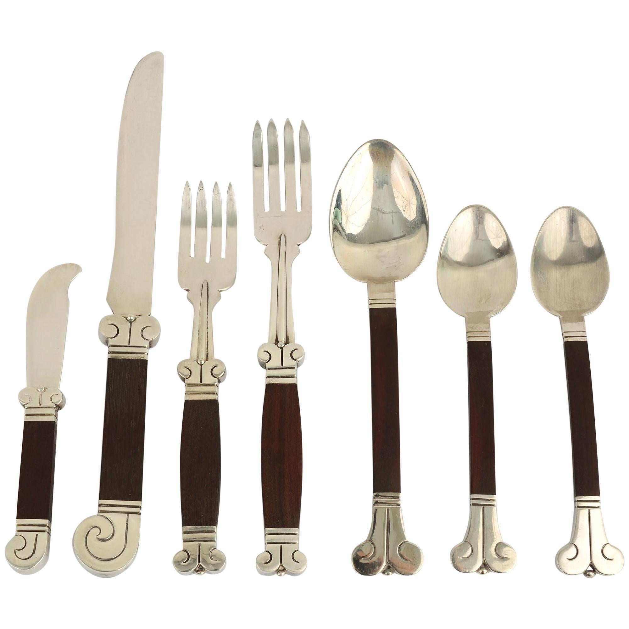 Hector Aguilar Sterling and Rosewood Flatware Set