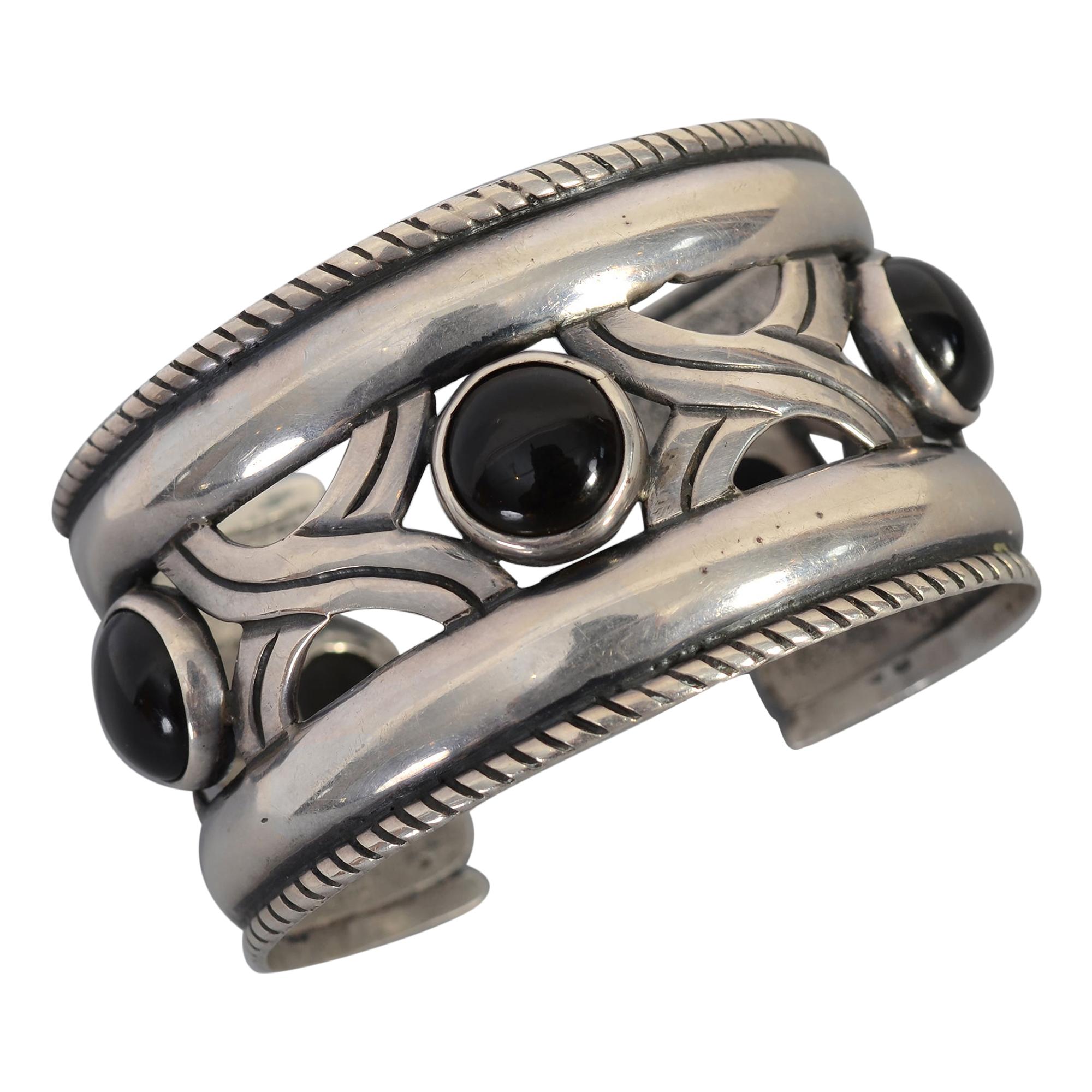 Hector Aguilar Sterling Silver and Onyx Cuff Bracelet