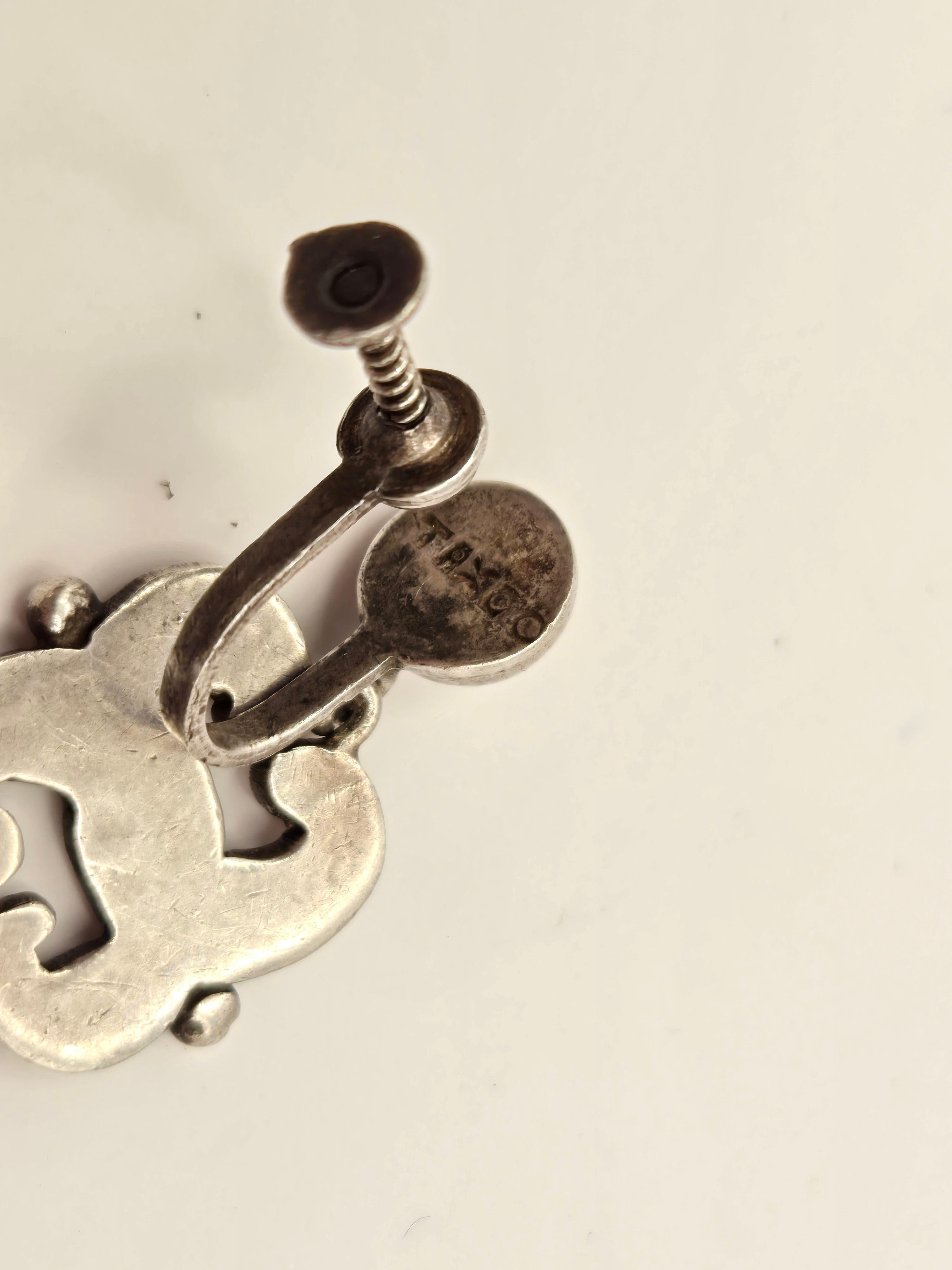 Hector Aguilar Orecchini a mezzaluna intrecciata in argento sterling con chiusura a clip e a vite in vendita 4