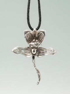 Hector Aguilar Sterling Silver Orchid Pendant with Cord