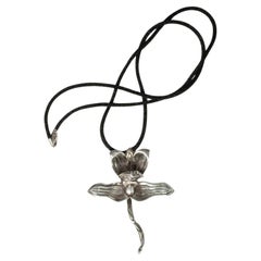 Vintage Hector Aguilar Sterling Silver Orchid Pendant with Cord