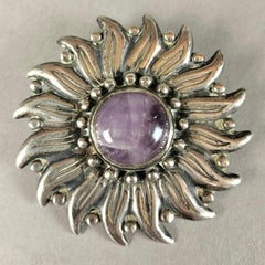 Héctor Aguilar Sunflower 0.940 Silver And Amethyst Quartz Brooch