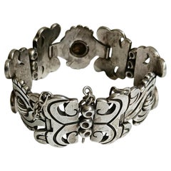Hector Aguilar Vintage Silver Aztec design bracelet Taxco Mexico, 1950s