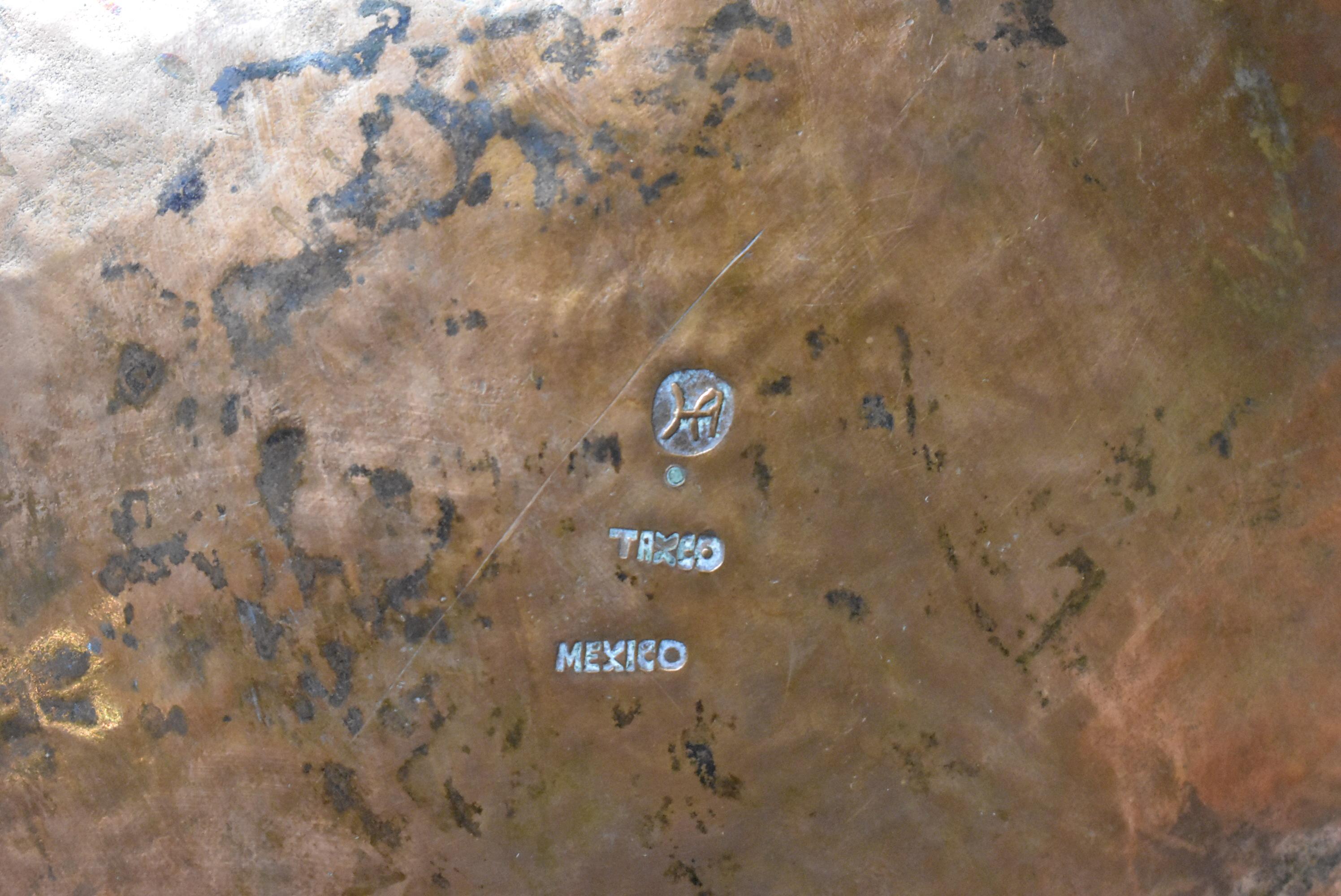 Hector Aquilar Taxco Mexiko Schale aus Kupfer und Messing mit Wellenschliff (Arts and Crafts)