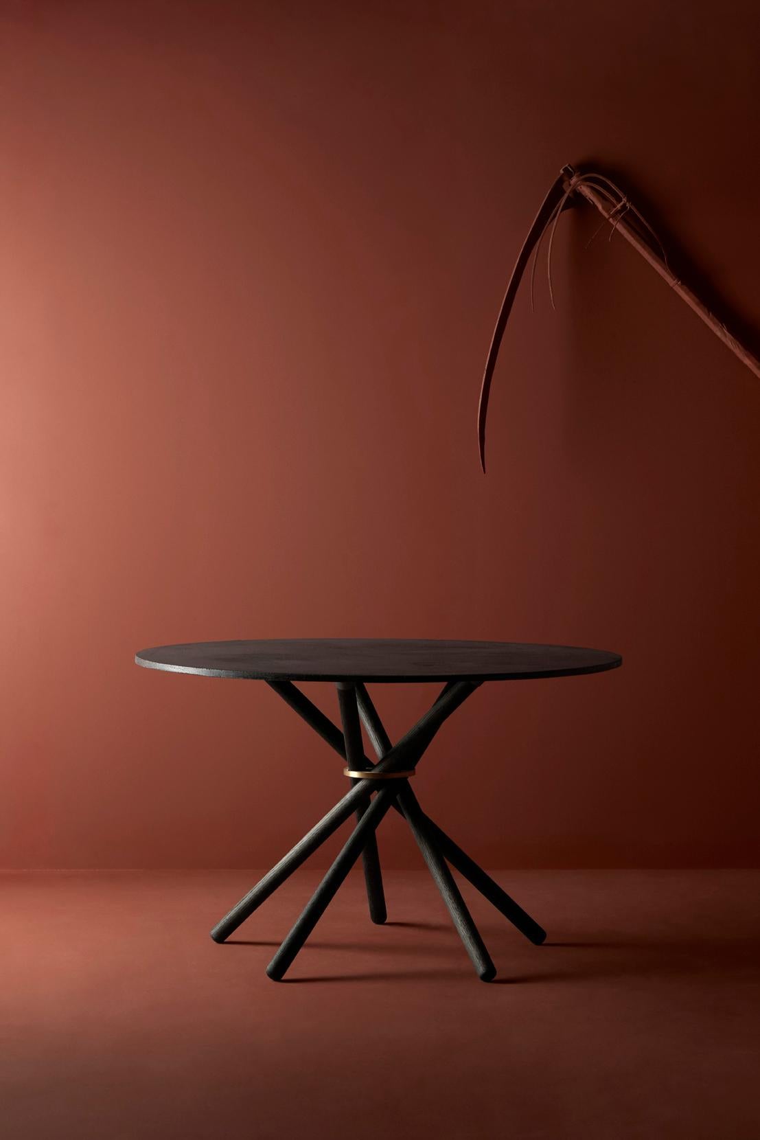 Hector Concrete Top and Dark Oak Legs Dining Table 120 by Eberhart Furniture
Dimensions: D 120 x H 73 cm.
Materials: Dark oak, dark concrete, metal.

Available in other finishes.
Available in 105, 120, or 140 cm. Please contact us.

Hector 120 - a