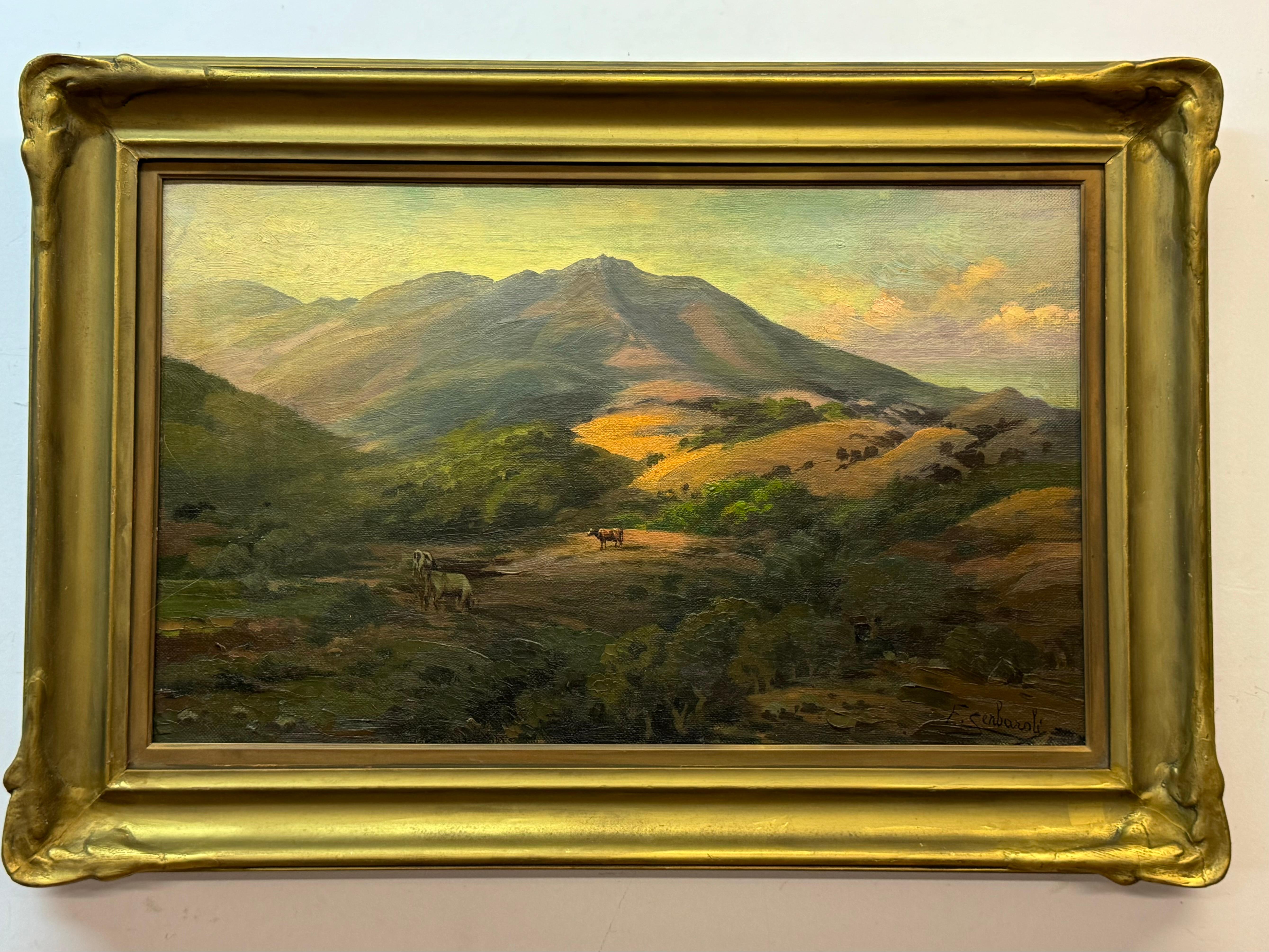 Hector Ettore Serbaroli Landscape Painting - Mt. Tam in Marin County Landscape with Cattle