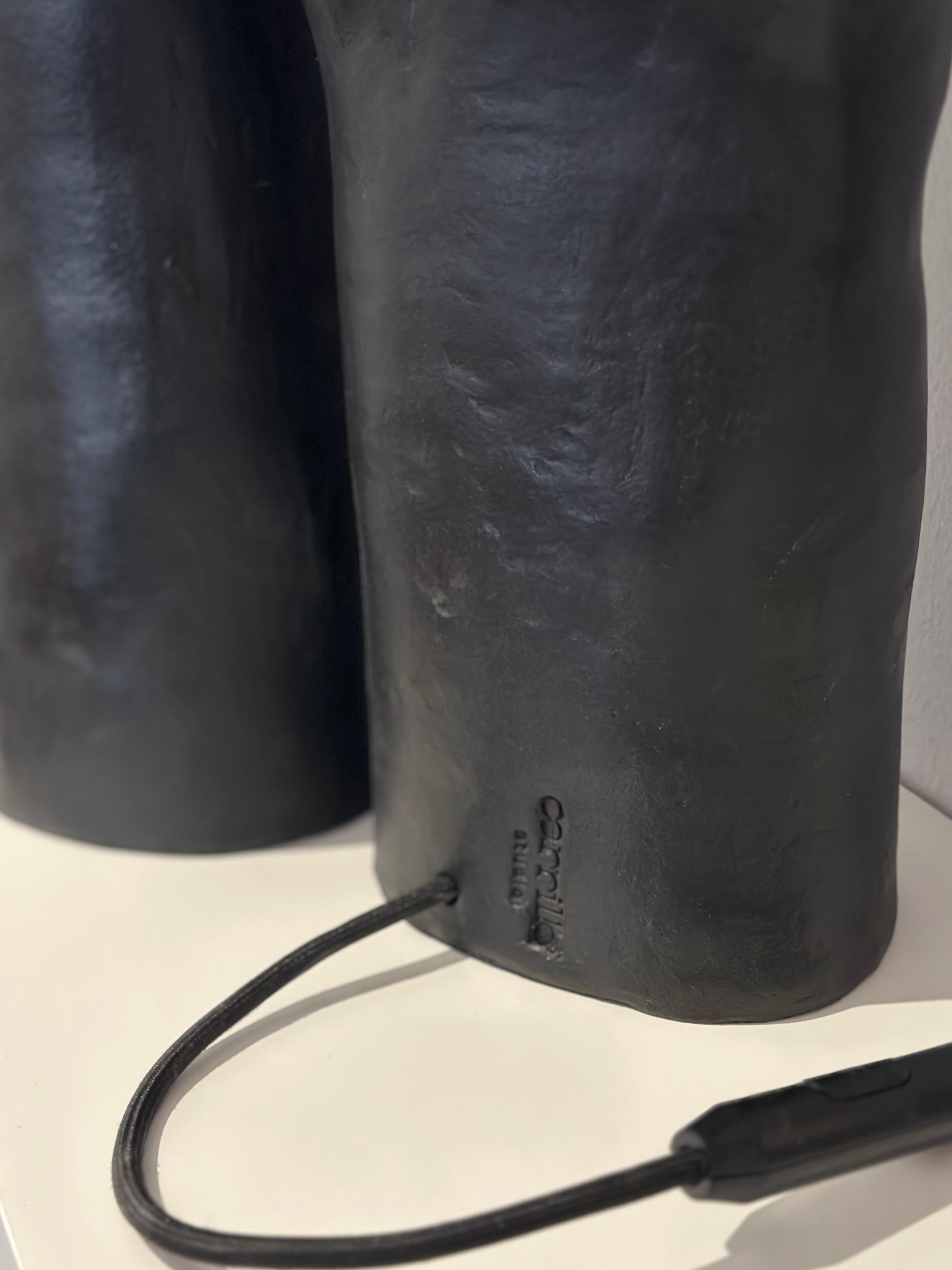 Héctor, Sculptural Stoneware Lamp Wrapped in a Hand-Burnished Veil of Black Waxe In New Condition For Sale In BARCELONA, ES