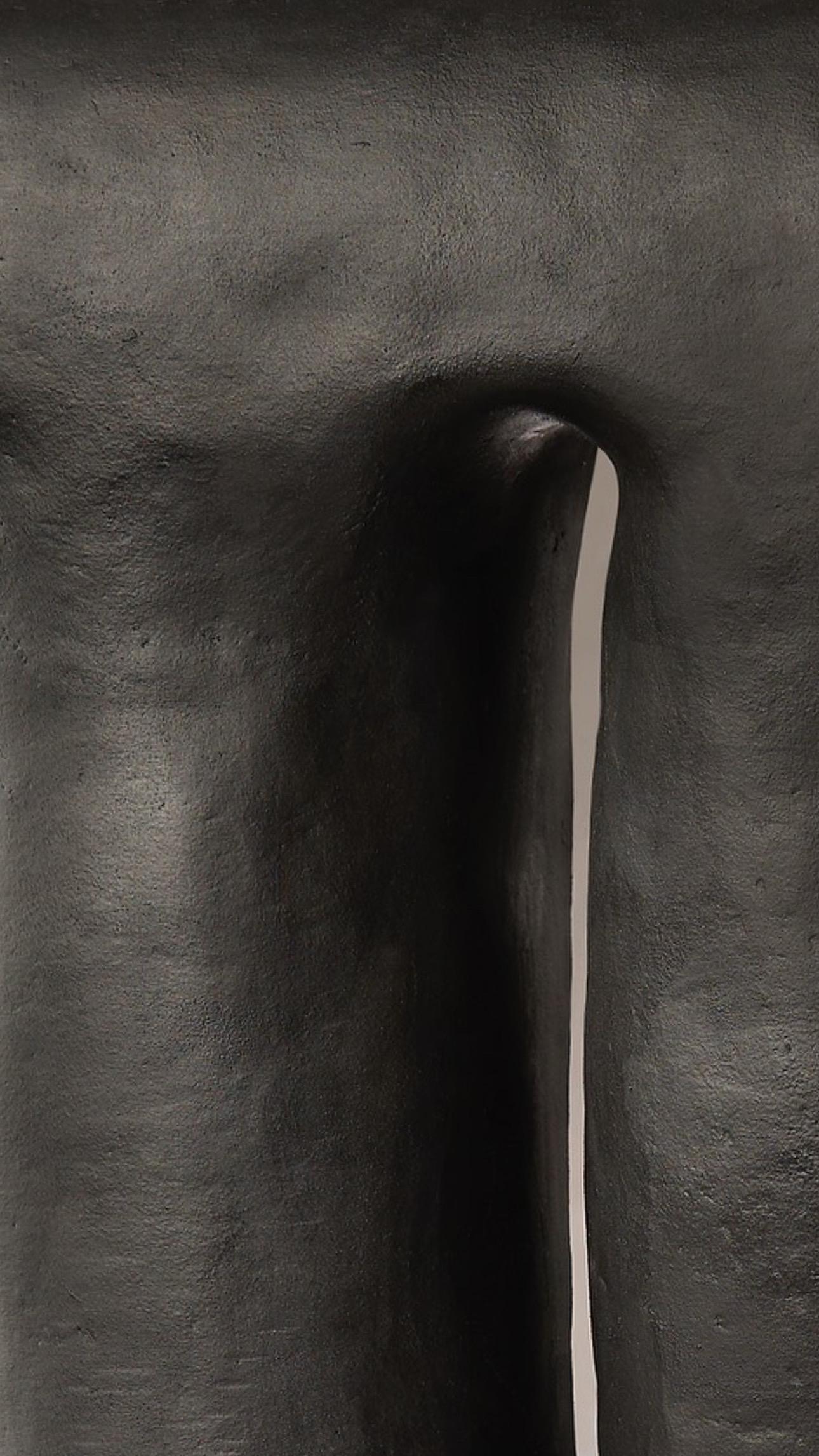 Spanish Héctor, Sculptural Stoneware Lamp Wrapped in a Hand-Burnished Veil of Black Waxe For Sale