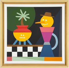 Carrot Man Geometric Figurative Interior Painting With Anthropomorphic Objects