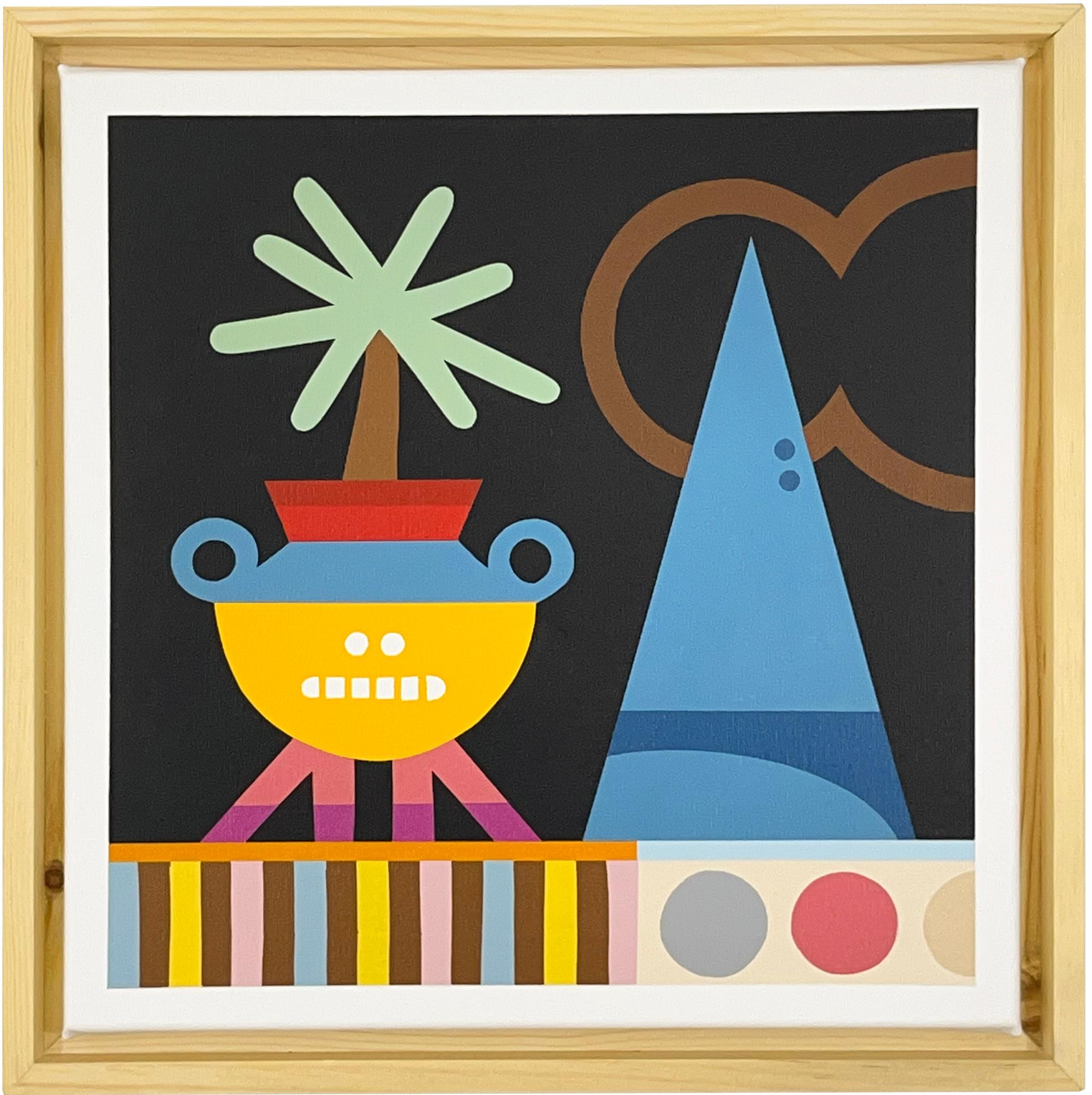 Héctor Francesch Still-Life Painting - Plant and Triangle Geometric Figurative Interior Painting Acrylic on Canvas