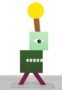 Original Painted Steel Figurative Sculpture with Geometric Pop Art Character
