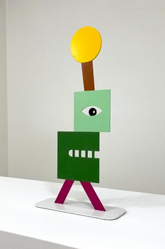 Original Painted Steel Figurative Sculpture with Geometric Pop Art Character