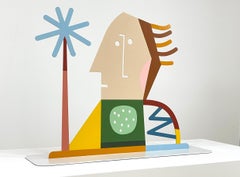 Original Painted Steel Figurative Sculpture with Geometric Female Profile