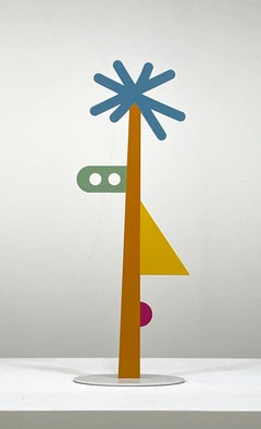 Mr Stick Pop Escultura figurativa surrealista de acero pintado de colores geométricos