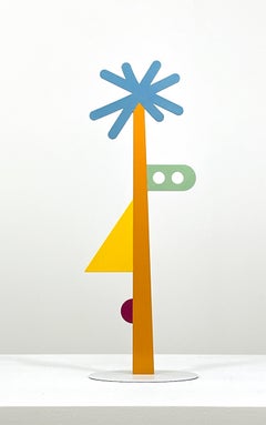 Original Painted Steel Figurative Sculpture with Abstract Pop Art Figure