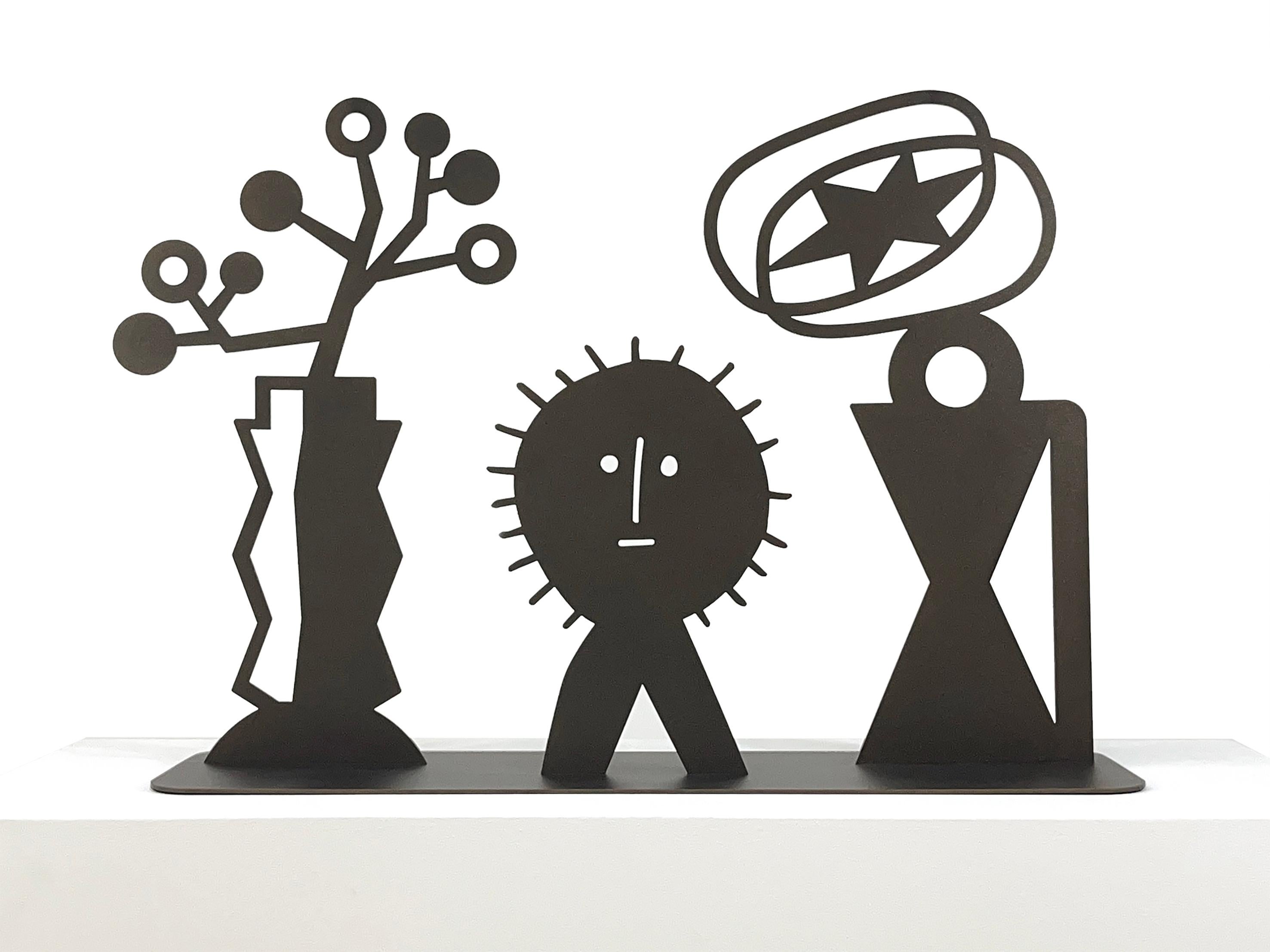 Original Black Steel Still Life Sculpture with Geometric Figurative Forms
