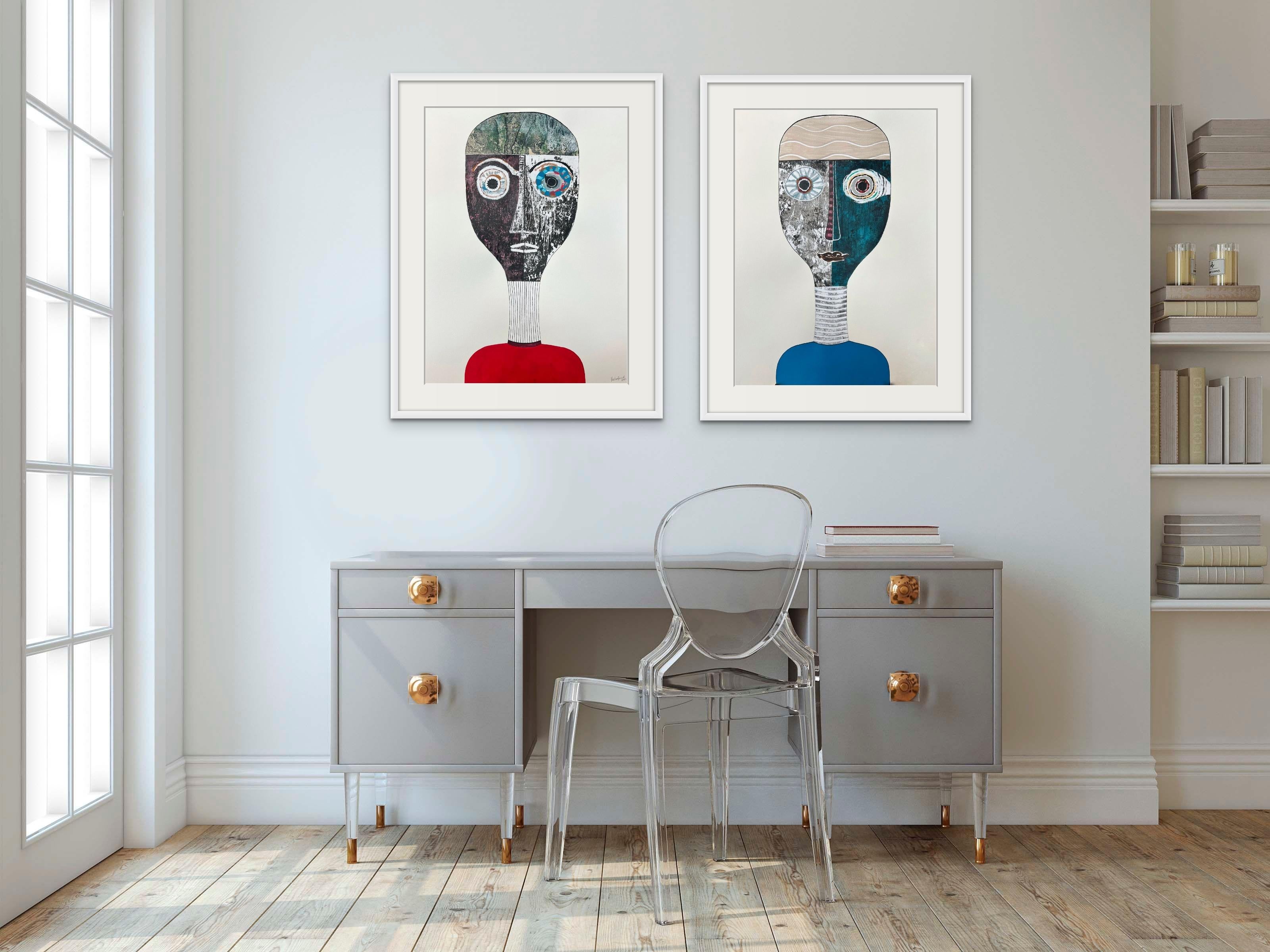 Diptych Figurative Portraits of a Man and Women, Contemporary Cuban Art - Abstract Expressionist Mixed Media Art by Hector Frank