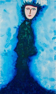 Bright Vibrant Blue Figurative Portrait by Cuban Artist Hector Frank