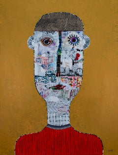 Goldenes ockerfarbenes figuratives Porträt des kubanischen Künstlers Hector Frank