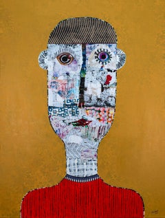Retrato Figurativo en Técnica Mixta Amarillo Quemado del Artista Cubano Hector Frank