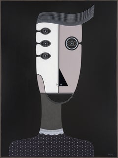 Dunkles figuratives Porträt des kubanischen Künstlers Hector Frank aus Acryl