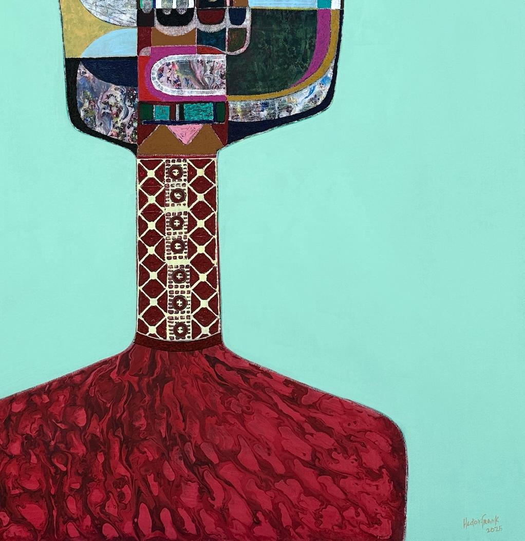 Figuratives blaues Baby-Porträt in Mischtechnik des kubanischen Künstlers Hector Frank im Angebot 2