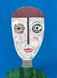 Figurative Blue Portrait by Cuban Artist Hector Frank