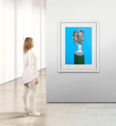 Figurative Cubist Blue Portrait by Cuban Artist Hector Frank