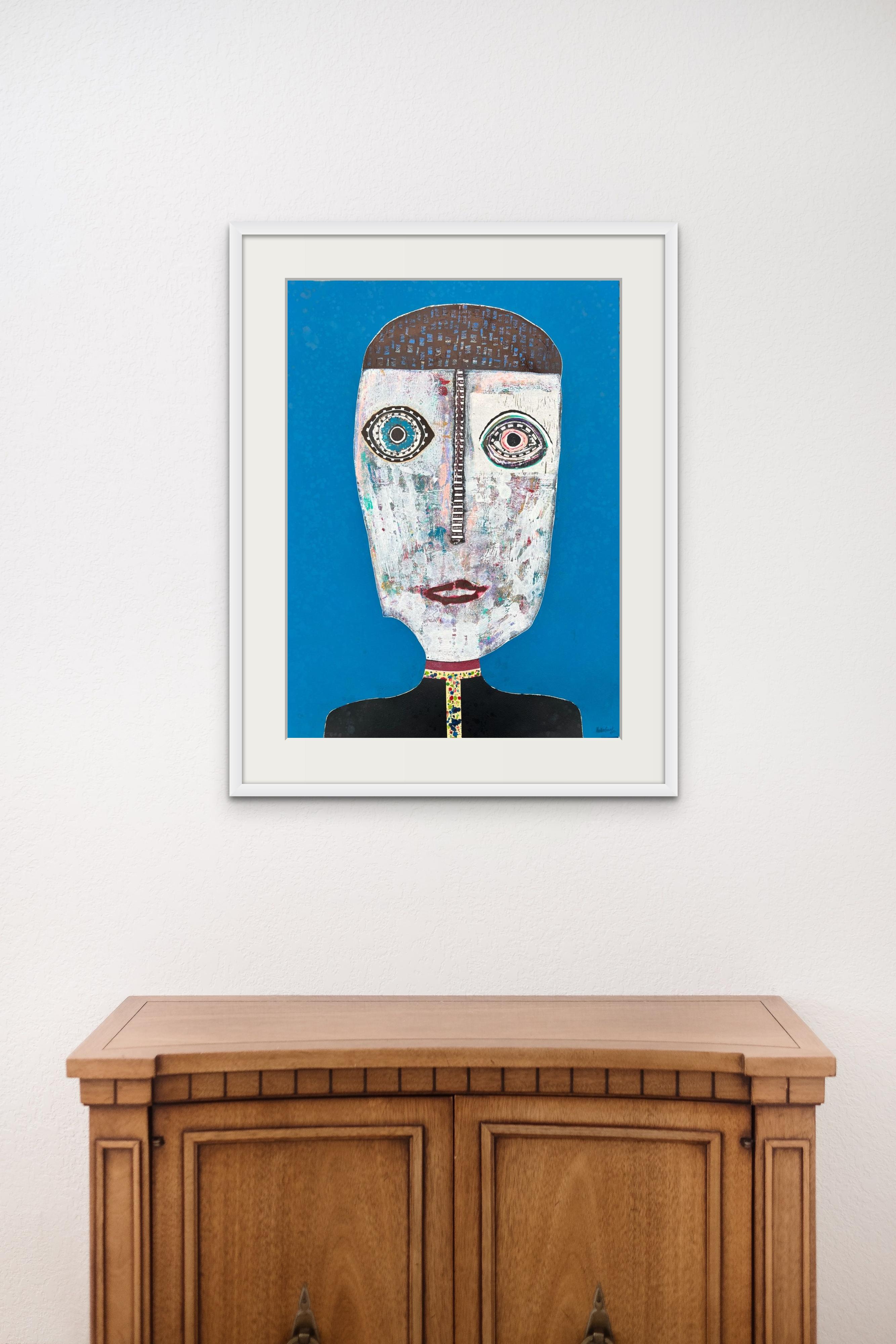 Figurative Cubist Blue Portrait by Cuban Artist Hector Frank For Sale 2