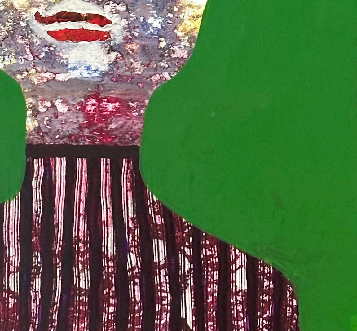 Pintura Figurativa Verde Retrato Original del Artista Cubano Hector Frank en venta 1