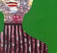 Figuratives grünes Original-Porträtgemälde des kubanischen Künstlers Hector Frank