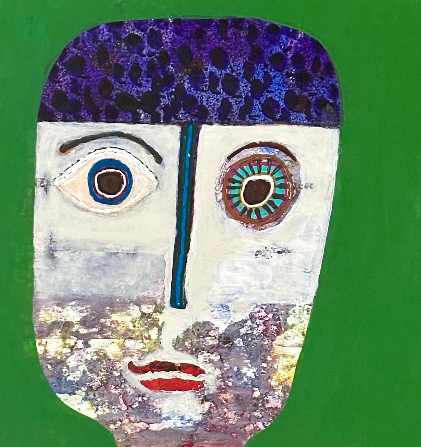 Pintura Figurativa Verde Retrato Original del Artista Cubano Hector Frank en venta 2