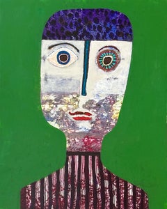 Pintura Figurativa Verde Retrato Original del Artista Cubano Hector Frank