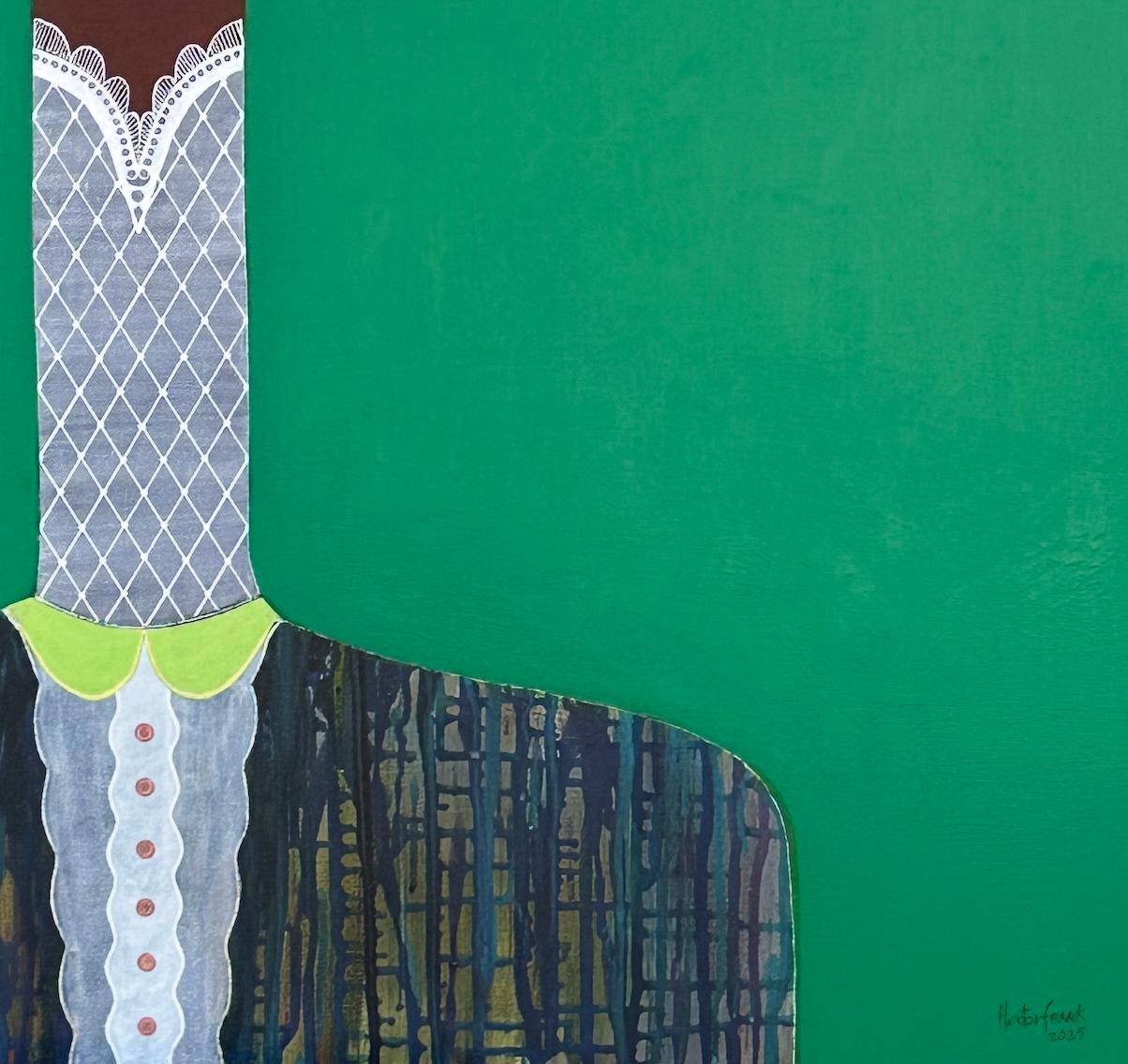 Figurative Mixed Media Green Portrait by Cuban Artist Hector Frank For Sale 3