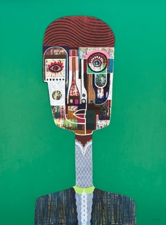 Figuratives Mixed-Media-Porträt des kubanischen Künstlers Hector Frank