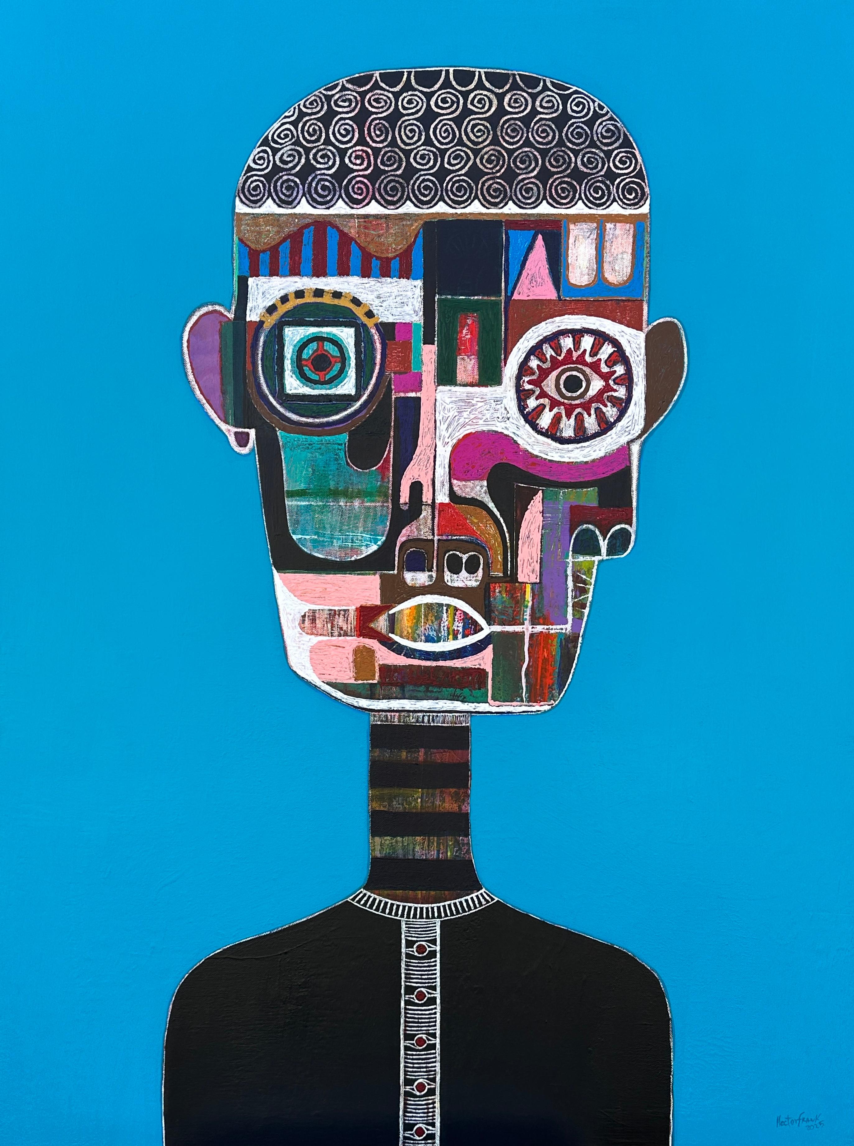 Ritratto figurativo a tecnica mista dell'artista cubano Hector Frank