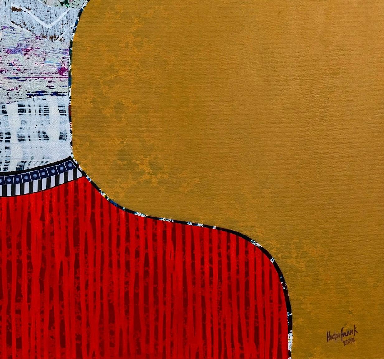 Ritratto figurativo in ocra dorata dell'artista cubano Hector Frank 2