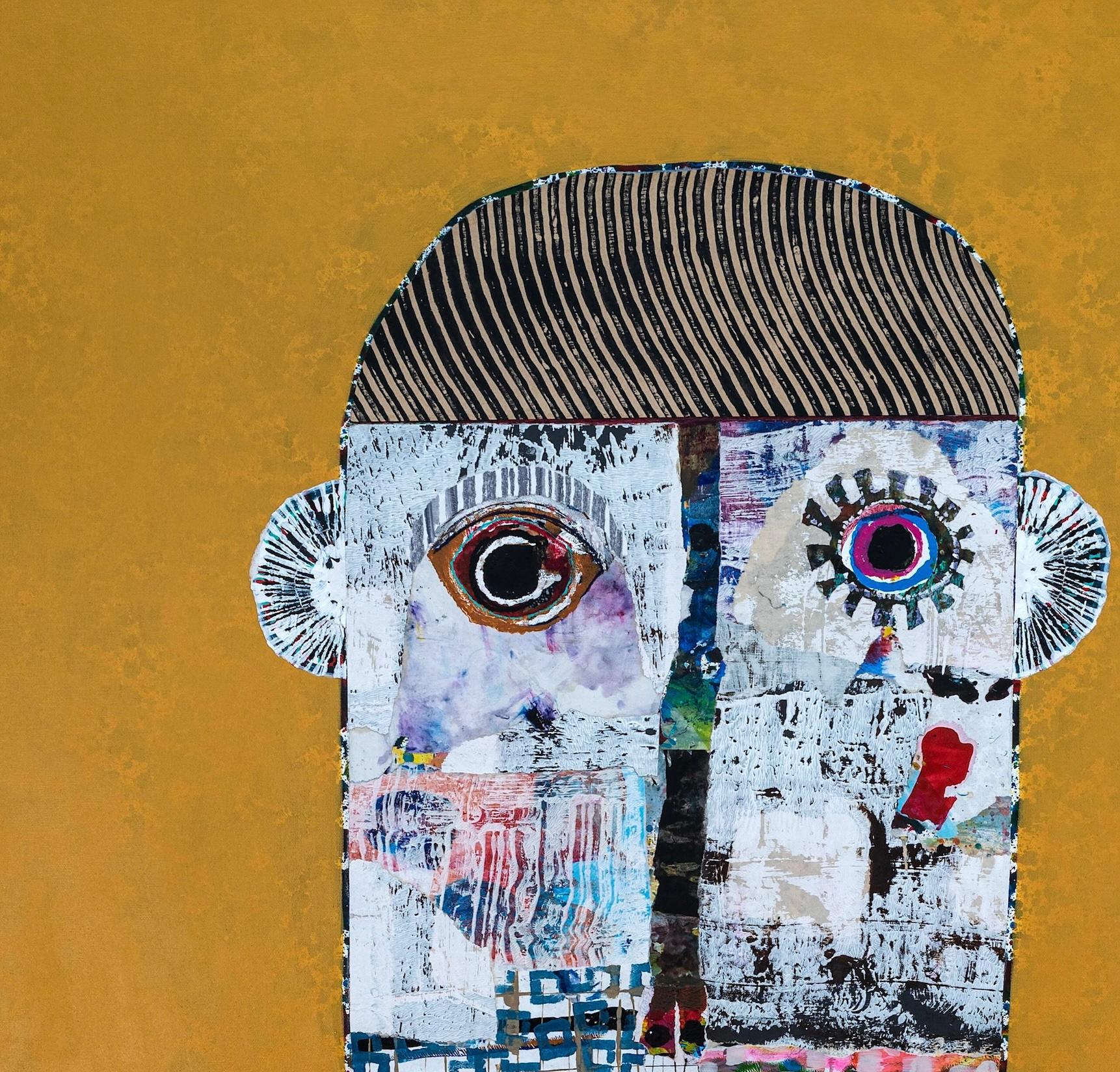 Ritratto figurativo in ocra dorata dell'artista cubano Hector Frank 3
