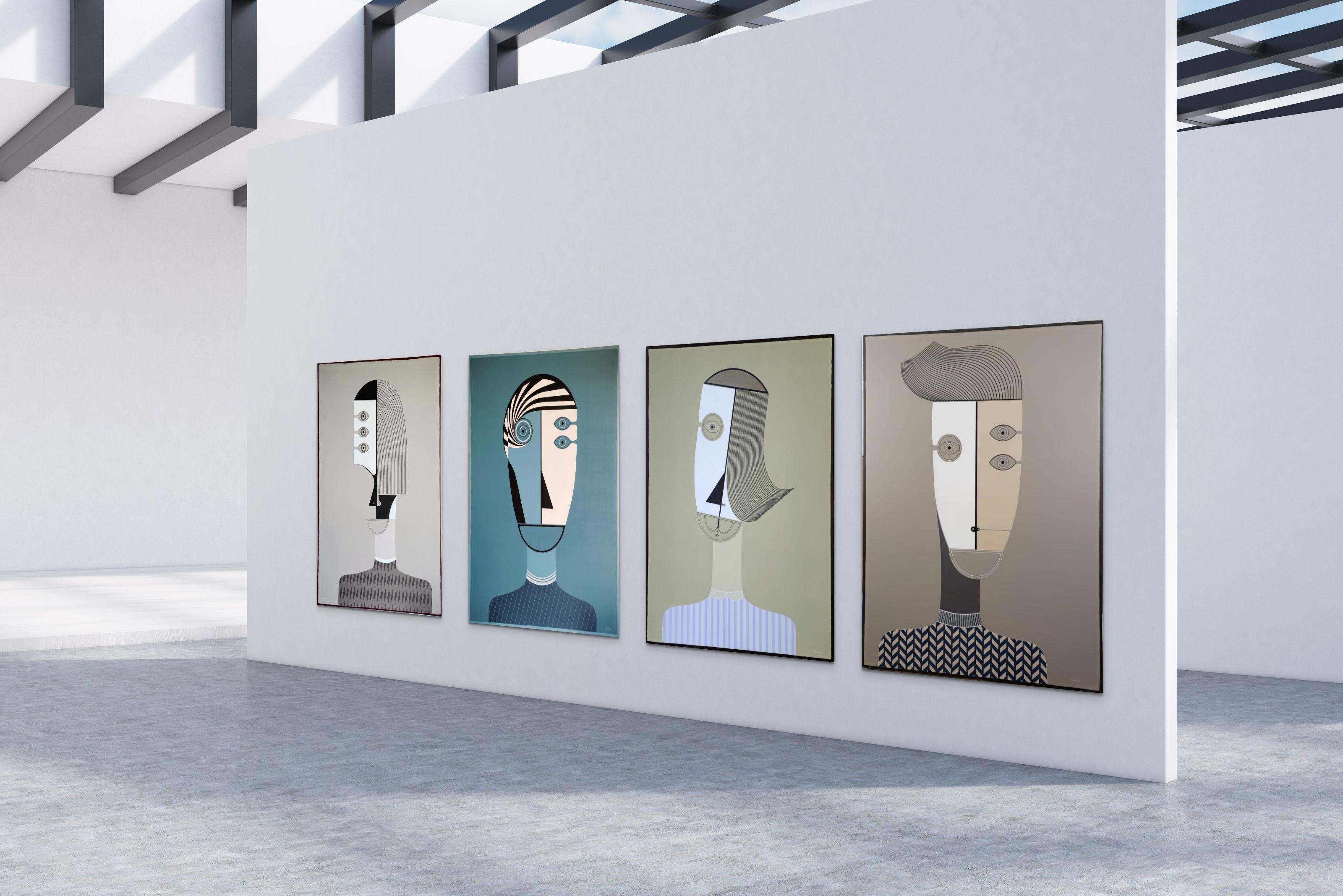 Retrato figurativo en acrílico neutro del artista cubano Hector Frank en venta 4