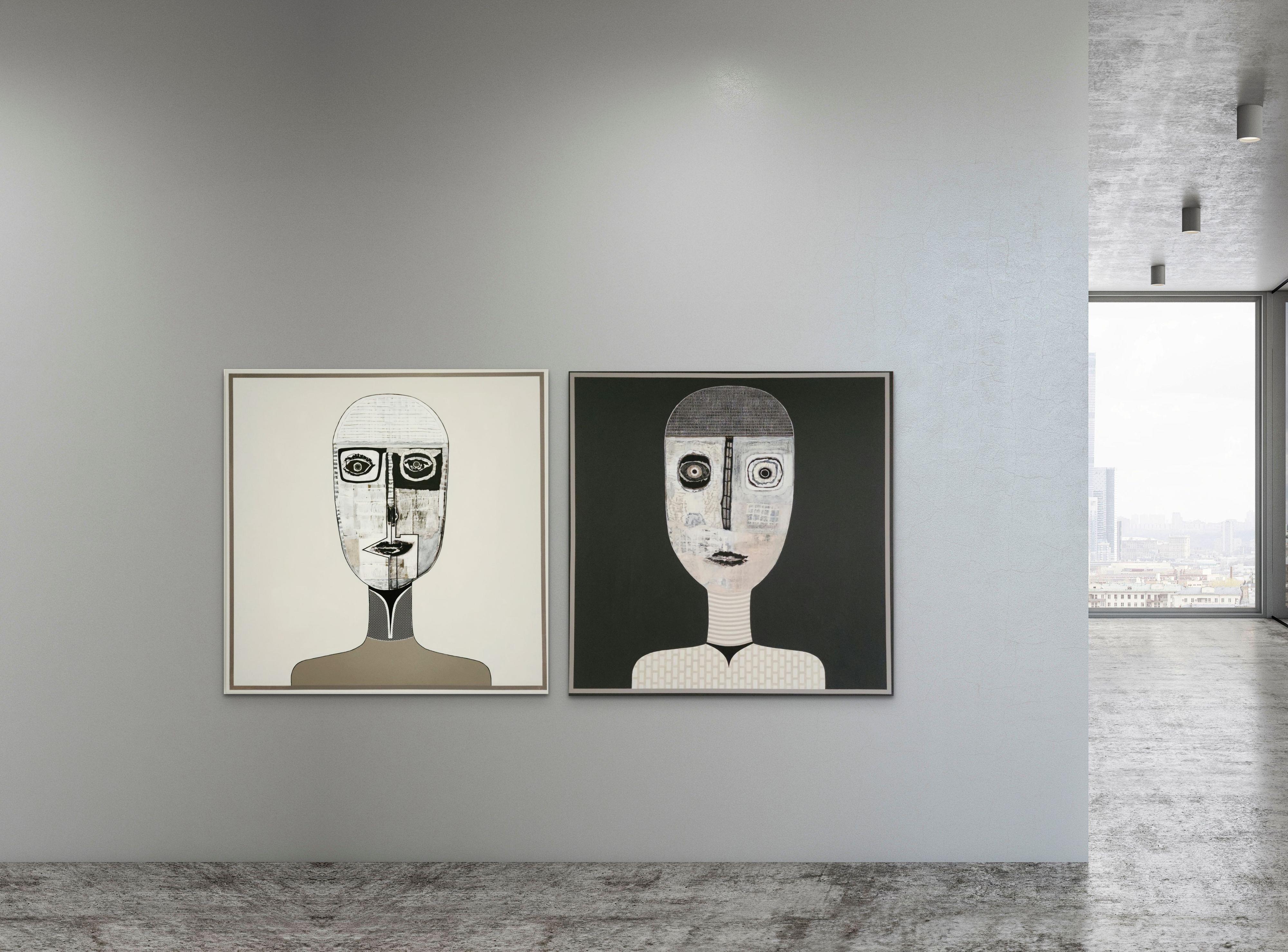 Neutral Color Tone Figurative Diptych Painting by Hector Frank 1
