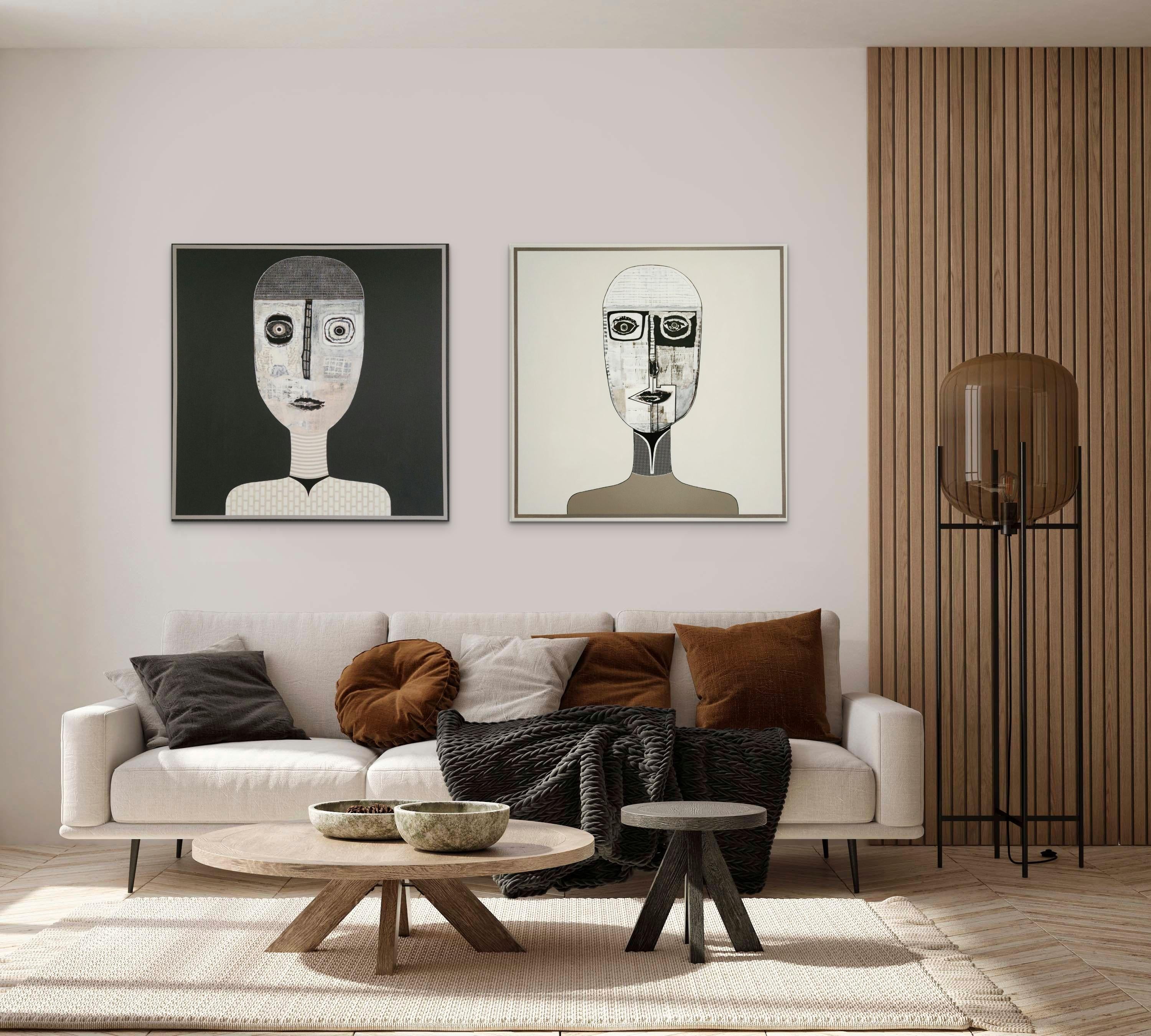 Neutral Color Tone Figurative Diptych Painting by Hector Frank 2