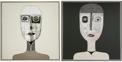 Neutral Color Tone Figurative Diptych Painting by Hector Frank