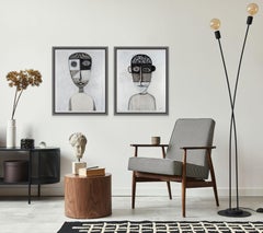 Neutral Color Tone Figurative Original Painting by Cuban Artist Hector Frank