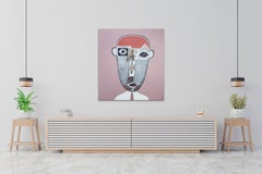 Pastel Pink Figurative Modern Portrait Painting by Cuban Artist Hector Frank