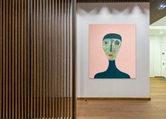 Abstraktes figuratives Porträt des kubanischen Künstlers Hector Frank in Rosa