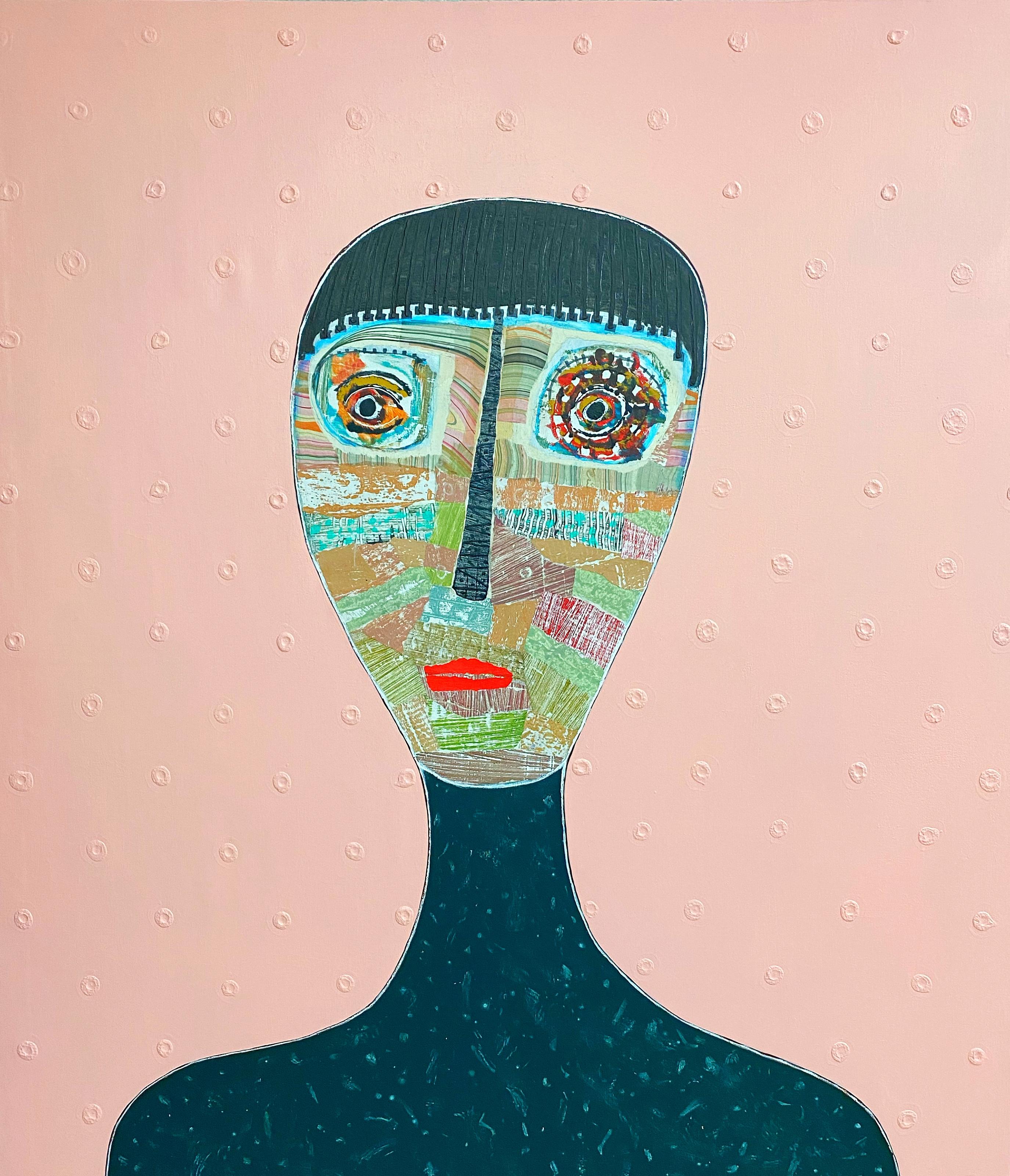 Figuratives rosa Mixed-Media-Porträtgemälde des kubanischen Künstlers Hector Frank.

Einzigartiges Gemälde mit einem Echtheitszertifikat.

Obwohl er international als einer der bedeutendsten lebenden Künstler Kubas gilt, hat der in Havanna geborene