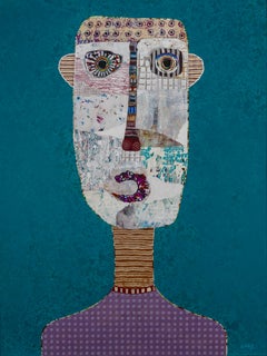 Portrait figuratif bleu sarcelle de l'artiste cubain Hector Frank