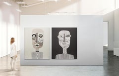 Ritratto figurativo nero strutturato in tecnica mista dell'artista cubano Hector Frank